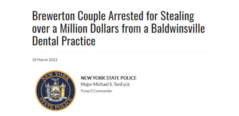 Couple arrested, accused of stealing over $1M from NY dental practice