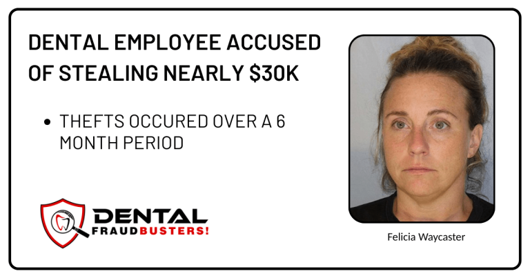 Dental office employee charged with stealing $30k from dental office.